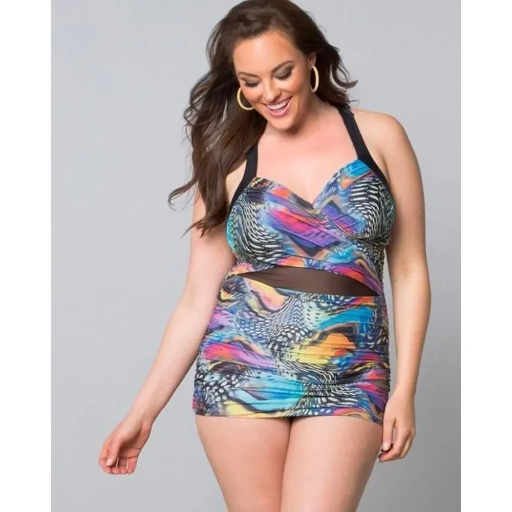 Kiyonna Sand & Glam Plus Size Swimsuit 1X One Piece Tummy Control Slimming